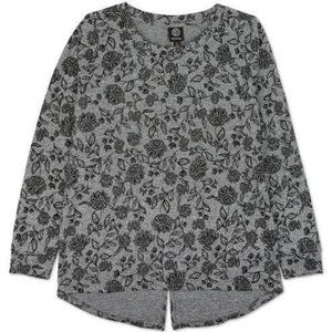 Bobeau Women's Gray & Black Floral Print Top - Long Sleeve